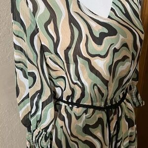 G by Giuliana Cream and Green Wrap Dress with V-Neck